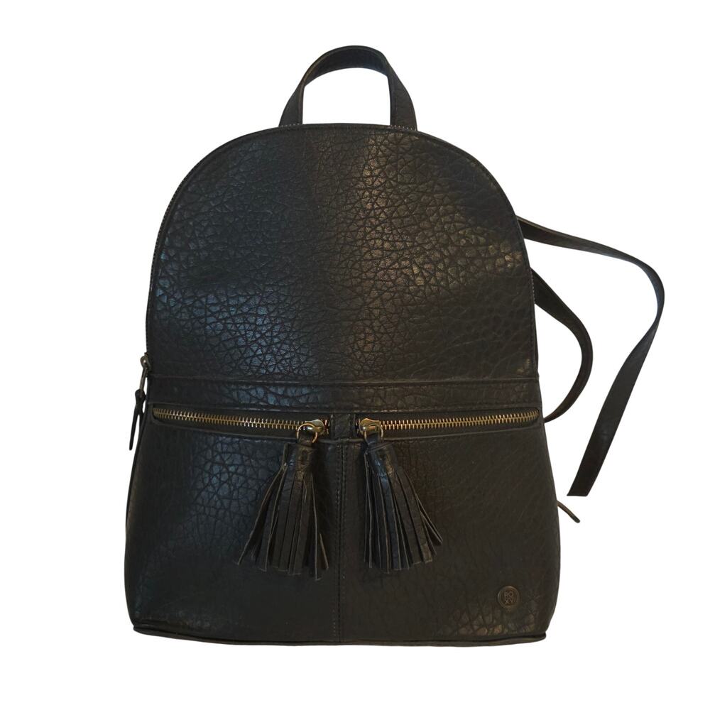 Roxy Shadow View Black Pebbled Faux Leather Tassel Backpack Mini